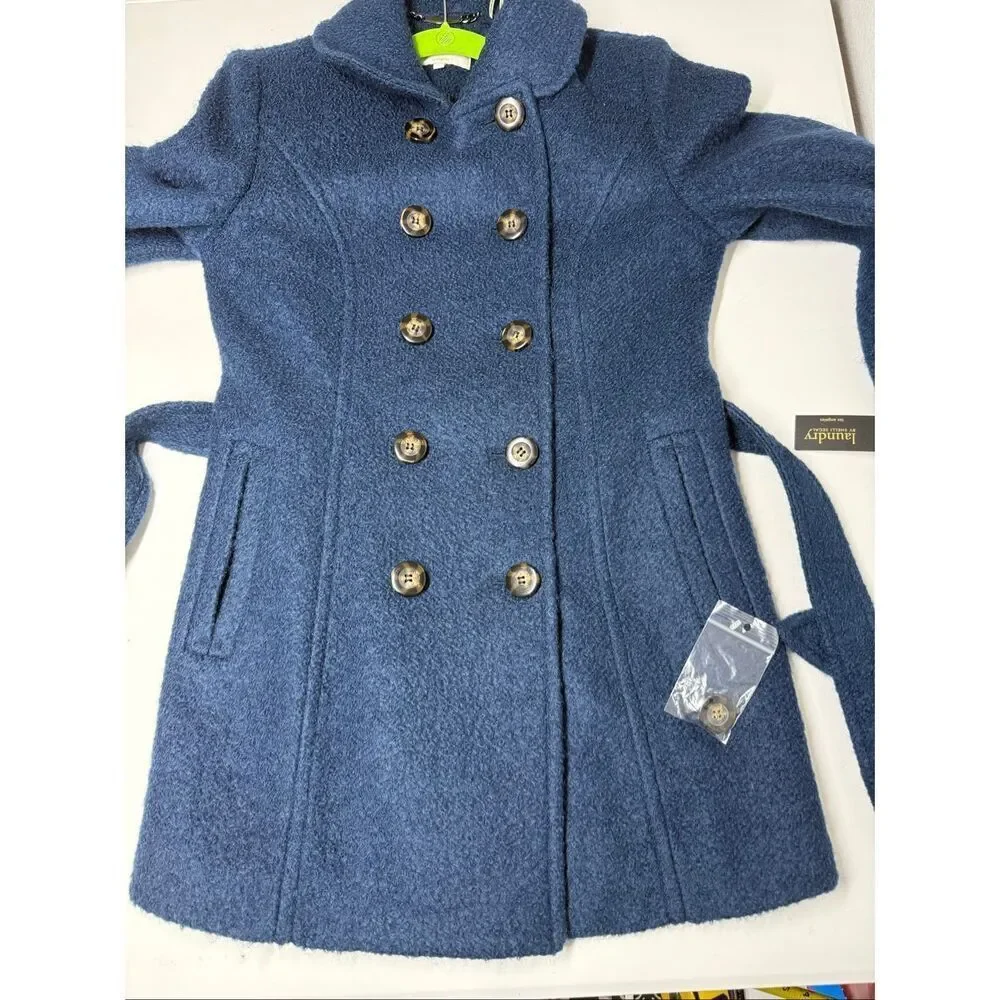 NWT Laundry by Shelli Segal Wool Blend Blue Sz 6 Belted Double Breasted Jacket
